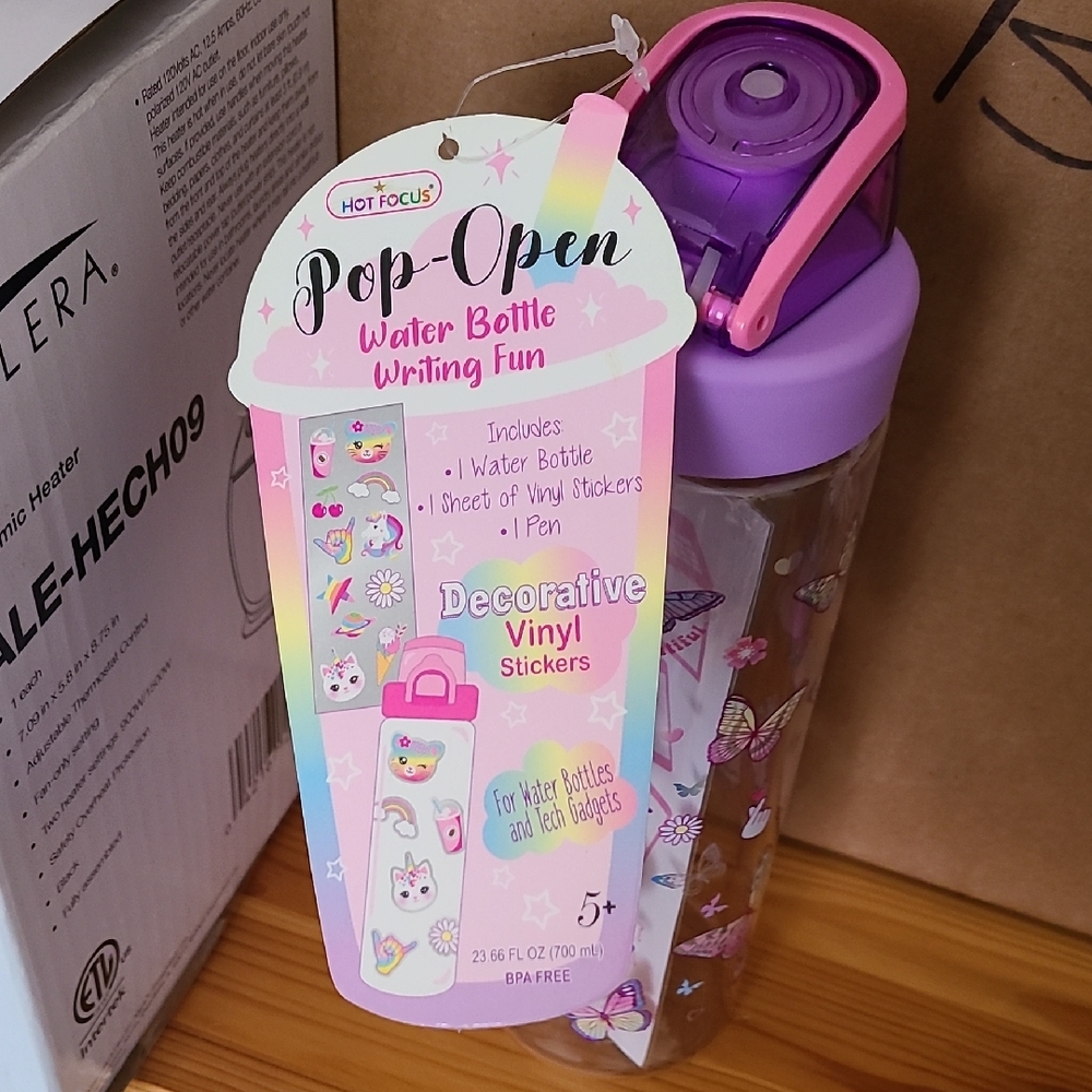 Pop-Open Water Bottle with Purple Lid